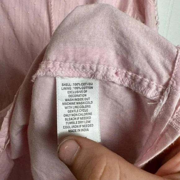 Crown & Ivy Pink Swiss Dot Peasant Blouse 3/4 Sleeve large N23 - Picture 4 of 5